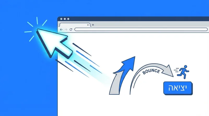 אילוסטרציה חזותית של באונס רייט (Bounce Rate) המציגה גולש נכנס לאתר ויוצא ממנו במהירות.