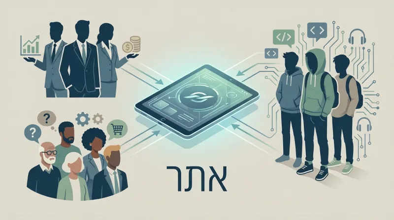 אילוסטרציה המציגה אתר אינטרנט כפלטפורמה מרכזית המחברת בין בעלי עניין, לקוחות ומפתחים.